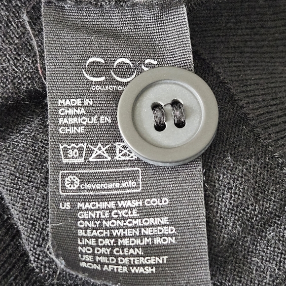 COS Black Merino Wool Draped Button Long Sleeve Dress - Picture 10 of 15